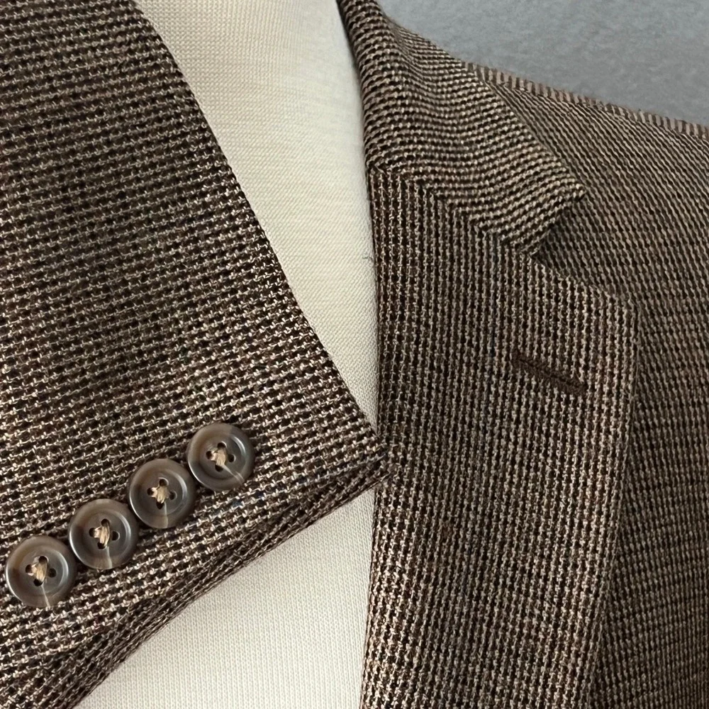 Chaps Blazer Mens 48R Brown Houndstooth 100% Wool Two Button Sport Coat Classic